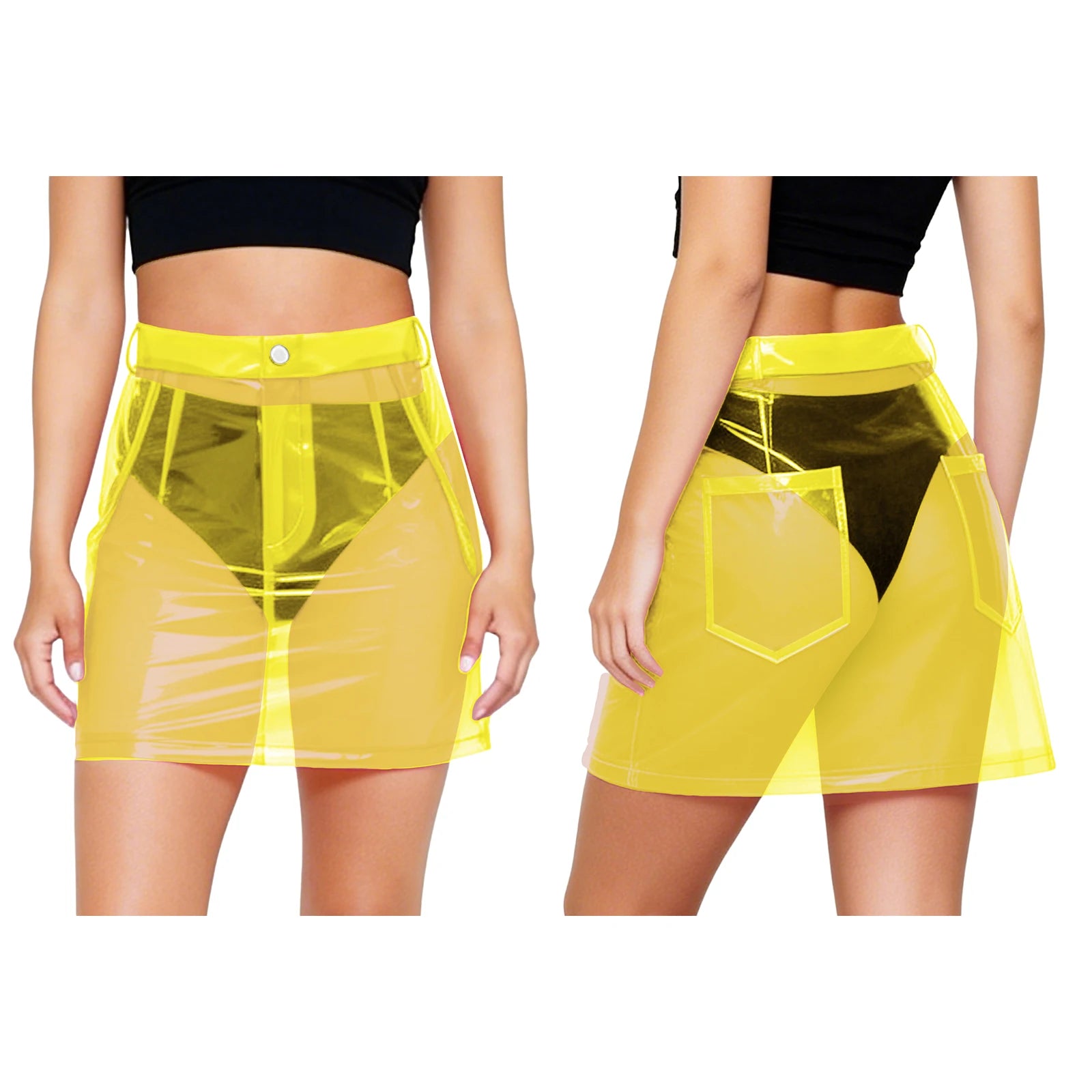 Transparent Pvc Disco Jazz Dance Bodycon Skirt for Women High Waist Pencil Miniskirt with Pockets See Through Cover Up Clubwear