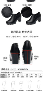 Round Toe Deep Mouth Single Shoes High Heels Thick Heels Versatile Spring Autumn Thick Sole Waterproof Platform Leather Shoes
