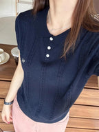 AOSSVIAO 2026 Summer New Korean Fashion Slim Polo shirt Knitted Short Sleeve T-shirt Sweet Bow Embroidered Knitted  Women Tops