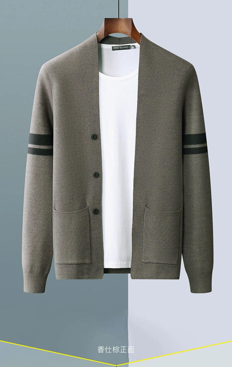 Autumn And Winter New Casual Wool Knit Cardigan Men's Fashion V-Neck Solid Color Shirt Loose Sweater Coat
