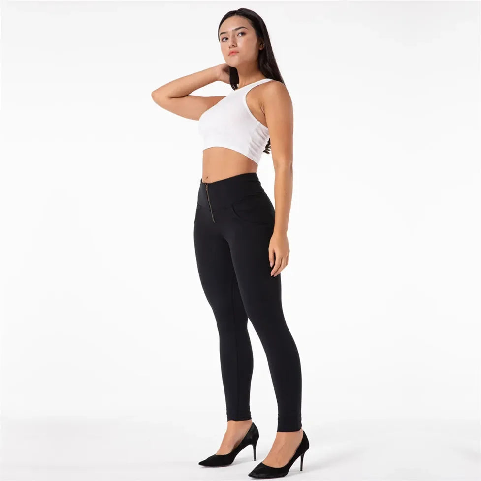 Shascullfites High-Waisted Women's Fitness Pants Korean Style Casual Skinny Stretch Zipper Joggers Black Leggings for Women