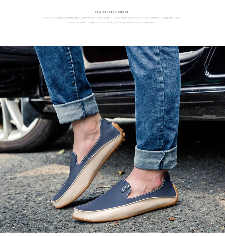 Summer Men Casual Flats Fashion Genuine Leather Soft Moccasins Brand Loafers High Quality Breathable Men Dress Shoes Size 36-47