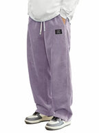 Men'S Corduroy Straight Leg Pants with Drawstring Waist,  Pockets, and Logo Design - Stretchy, Casual Fit for Everyday Wear