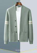 Autumn And Winter New Casual Wool Knit Cardigan Men's Fashion V-Neck Solid Color Shirt Loose Sweater Coat