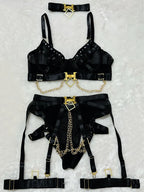 Belamimi 4 Piece Set Sexy Chain Halter Underwear Set For Women Erotic Lingerie Temptation Sexy Role Play Chain Underwear Set