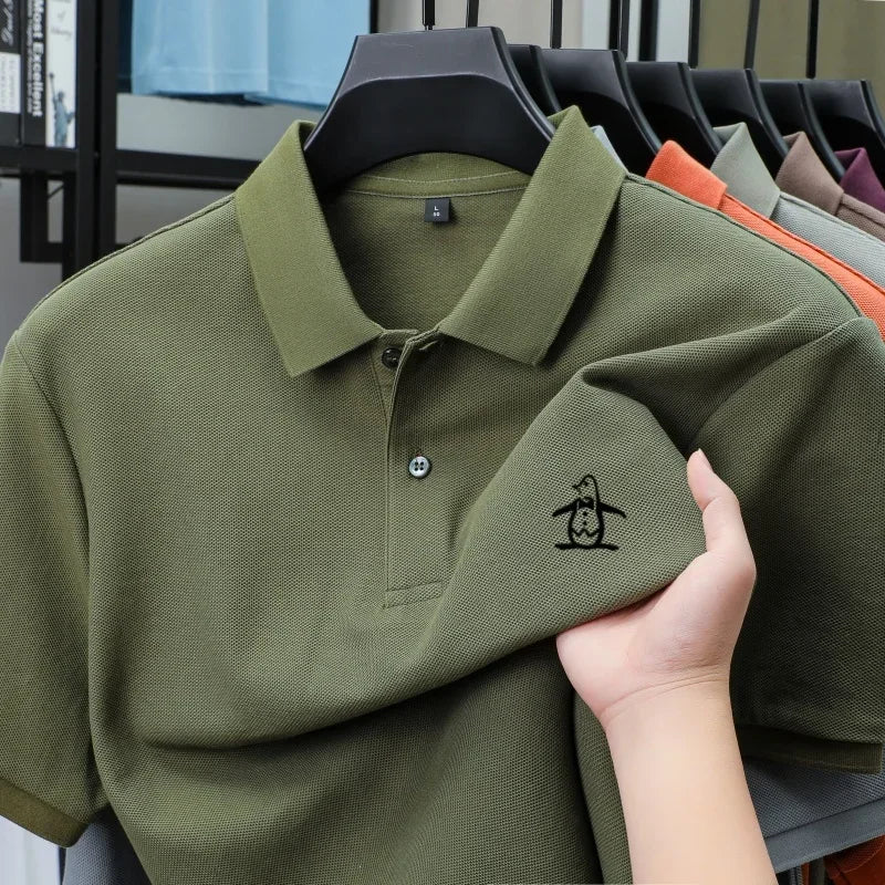 100% pure cotton summer new men's short sleeved polo shirt design high-end brand penguin embroidery business comfortable T-shirt
