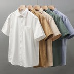 Dukeen Heavyweight Short-Sleeved Shirt Men's Summer Solid Color Lapel Pocket Casual Shirt Cotton White Shirts