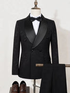luxury 2-piece suit set men's party outfit high-end double breasted business casual suit groom's wedding dress shawl collar