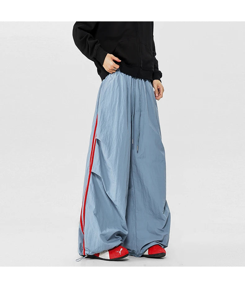 American Striped Quick - Drying Relaxed Pants for Men, Straight - Leg Wide - Leg Cargo Design Streetwear Couple's Work Trousers