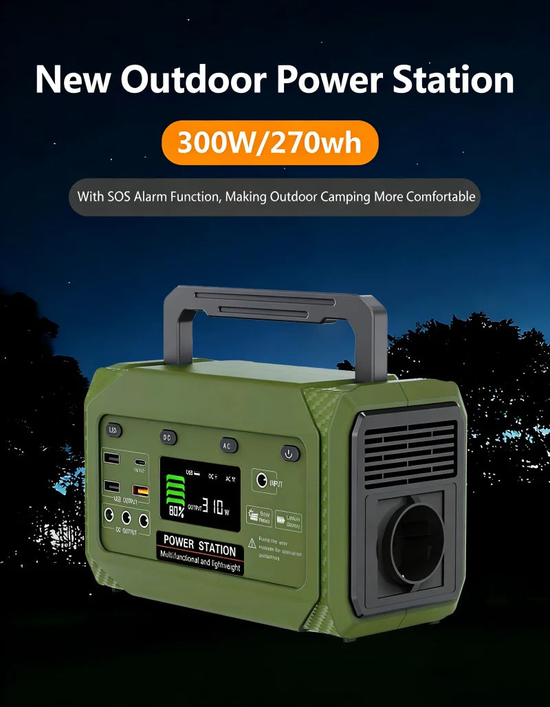 300W Portable Power Station with High quality lithium ion battery, 270Wh Solar Generator for Home & Outdoor Emergencies