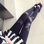 Fashion Elastic Black Bandage Pants Femme Punk Rock Trouser Sexy Leggings Mesh Women Leggins Gothic Slim Streetwear Leggings