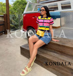 KONDALA Trendy Contrasting Colors Striped Tops Women Casual High Street Polo Shirts 2026 Summer Fashion Holiday Chic Knitted Top