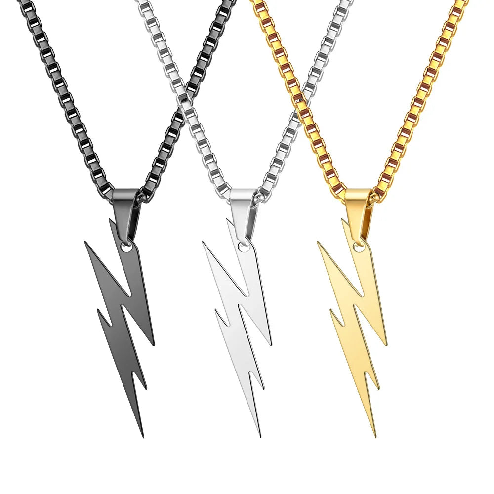 Punk Lightning Pendant Necklace for Men Boys,Waterproof Stainless Steel Pendant Necklace,Hip Hop Trendy Jewelry Gifts