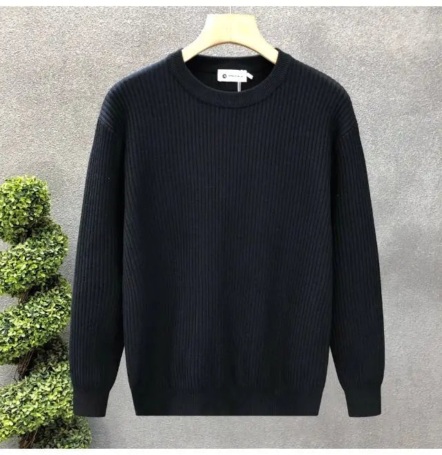 Korean Style Men's Sweater Vertical Stripes Round Neck Pullovers High Quality Inner Soft Knitted Fashion Versatile Undershirt