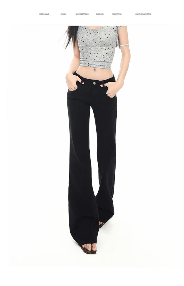 2026 New Ladies American Vintage Washed Micro Flare Denim Pants High Waist Slim Lazy Floor-Length Retro Street Long Jeans