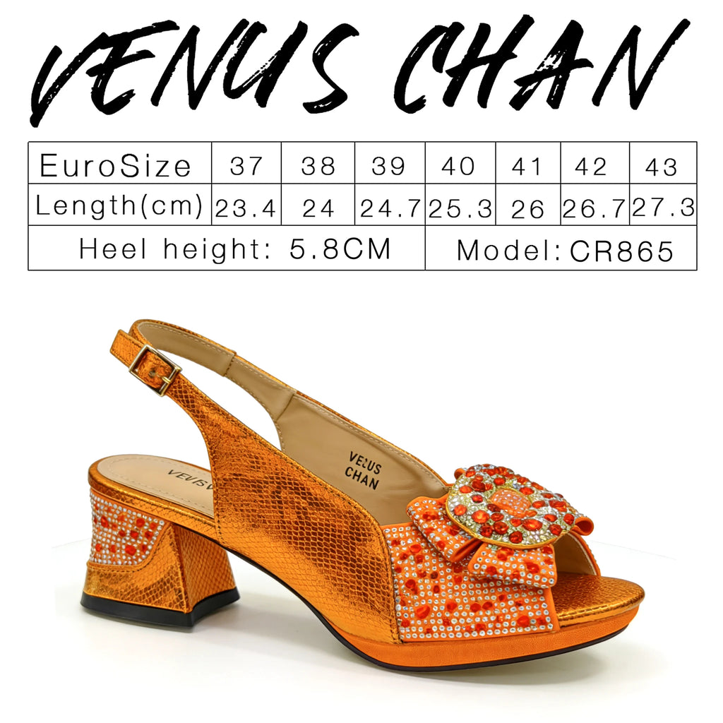 Venus Chan 2026 Luxury Italian Dark Black Rhinestone Peep Toe High Heels & Matching Bag for Women - Elegant Sandals
