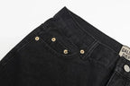American retro washed letter spliced denim trousers high street trendy brand couple loose straight micro-flared long trousers