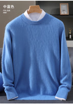 Autumn Winter 100% Mink Cashmere Sweater Men's Round Neck Pullover Loose Solid Color Plus Size Base Knit Business Casual Sweater