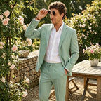 Men's Linen Suit 2 Piece Set Blazer & Drawstring Pants Business Casual Suit Jacket Trousers Summer Beach Wedding Formal Outfit