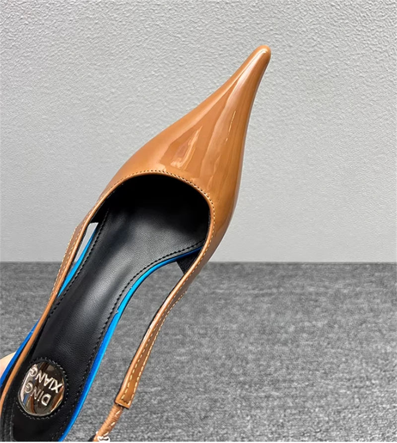 Women's Designer Heels Patent Leather Pointed Toe Sculptural Thin High Heels Sandals Pumps Runway Chic Luxury Party Dress Shoes