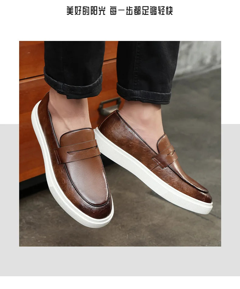New 2025 Summer Men Casual Slip On Dress Shoes Black Brown British Style Platform Men Driving Loafers Shoes