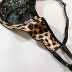 Krasapt Sexy Leopard Printing Lace Patchwork Women Lingerie 3Pcs Sets Romantic Mesh Perspective Intimates Underwear Erotic Set