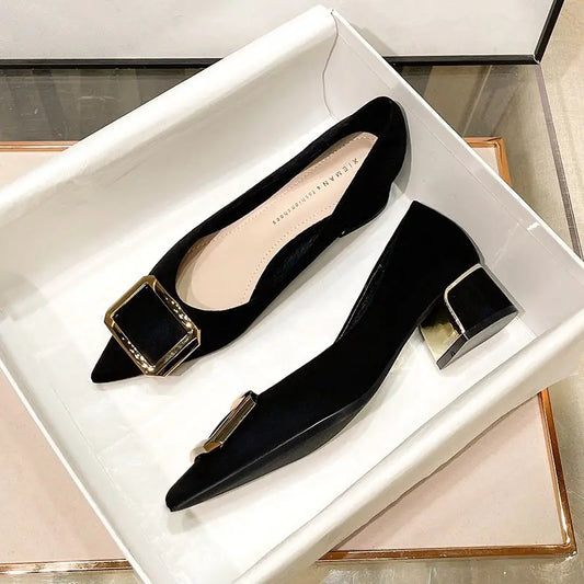 Ladies Summer Footwear Office Shoes for Women 2025 with Medium Heels Black Square Pointed Toe Stylish Chic Point Lastest Casual