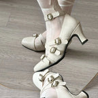 Sweet Lolita Cross Buckle Strap Women Mary Jane Shoes Fashion Multi Metal Buckle Shoes Retro Wedding Party Dress Ladies Pumps