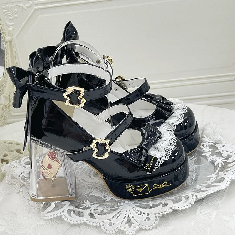 Original Design Lolita High Heeled Shoes Women Round Head Thick Sole Cute Shoes Female Versatile Elegant Mary Jane Pumps