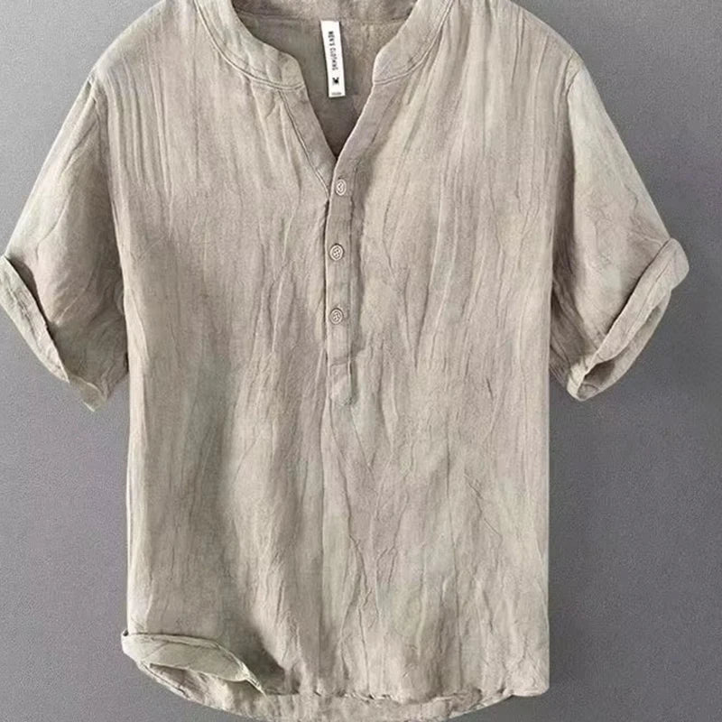 Chinese Style Spring and Summer Loose High-end Men's Linen Short-sleeved Cotton Linen Casual Breathable Shirt Collar T-shirt