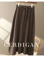 Autumn And Winter100% Pure Wool Skirt Women's Long Pocket Small A Skirt High Waist Slim Cashmere Knit A-Line Skirt