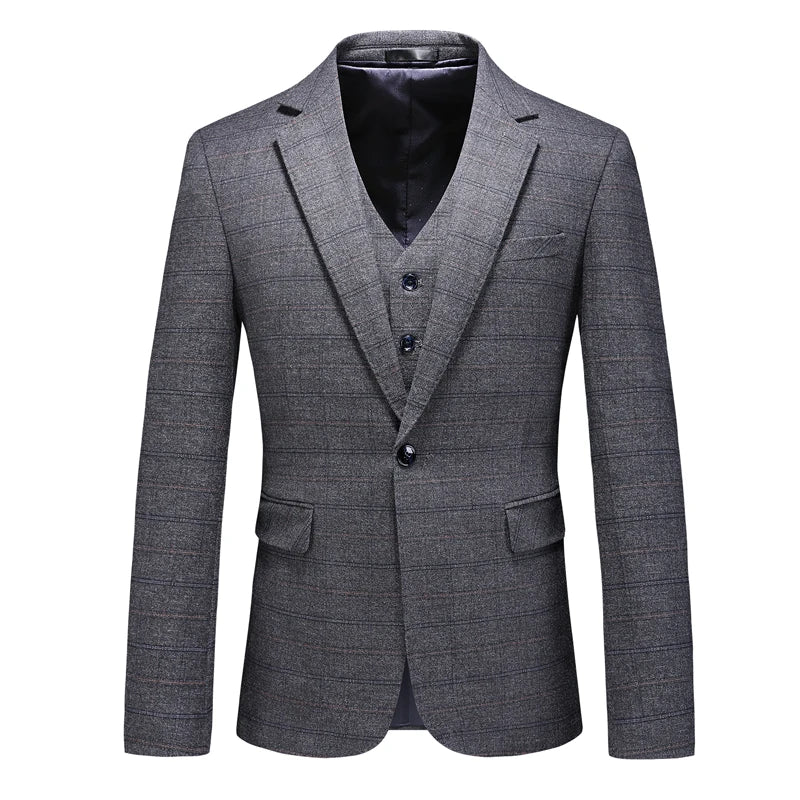 Men's Business Casual Three-Piece Set 2024 Fashion Bridegroom Dress Suit Vest Trousers High Quality
