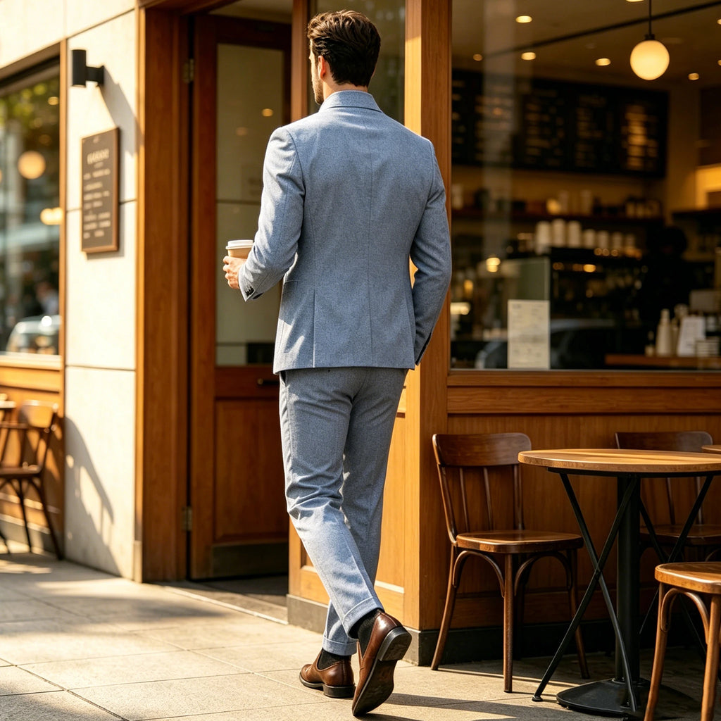 Men's Linen Stand Collar Suit 2-Piece Blazer & Pants Set Slim Fit Business Casual Tuxedo Jacket Trousers Formal Wedding Outfit