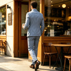 Men's Linen Stand Collar Suit 2-Piece Blazer & Pants Set Slim Fit Business Casual Tuxedo Jacket Trousers Formal Wedding Outfit