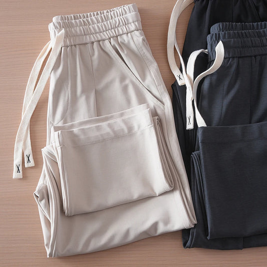 2025 Summer New Style Lightweight Breathable Smooth and Loose Straight Sweatpants Draped and Elastic Home Men's Casual Pants