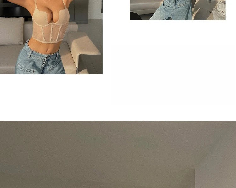 Women Push Up Bra Sets Transparent Lingerie Sexy Shaper Bra Beauty Back Comfortable Underwear Adult's Fishbone Gauze Bralette