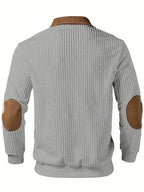 New Arrival Men Color Block Corduroy Collar Ribbed Long Sleeve Half Zip Polo Sweater Elbow Patches Casual Pullover Sweatshirts