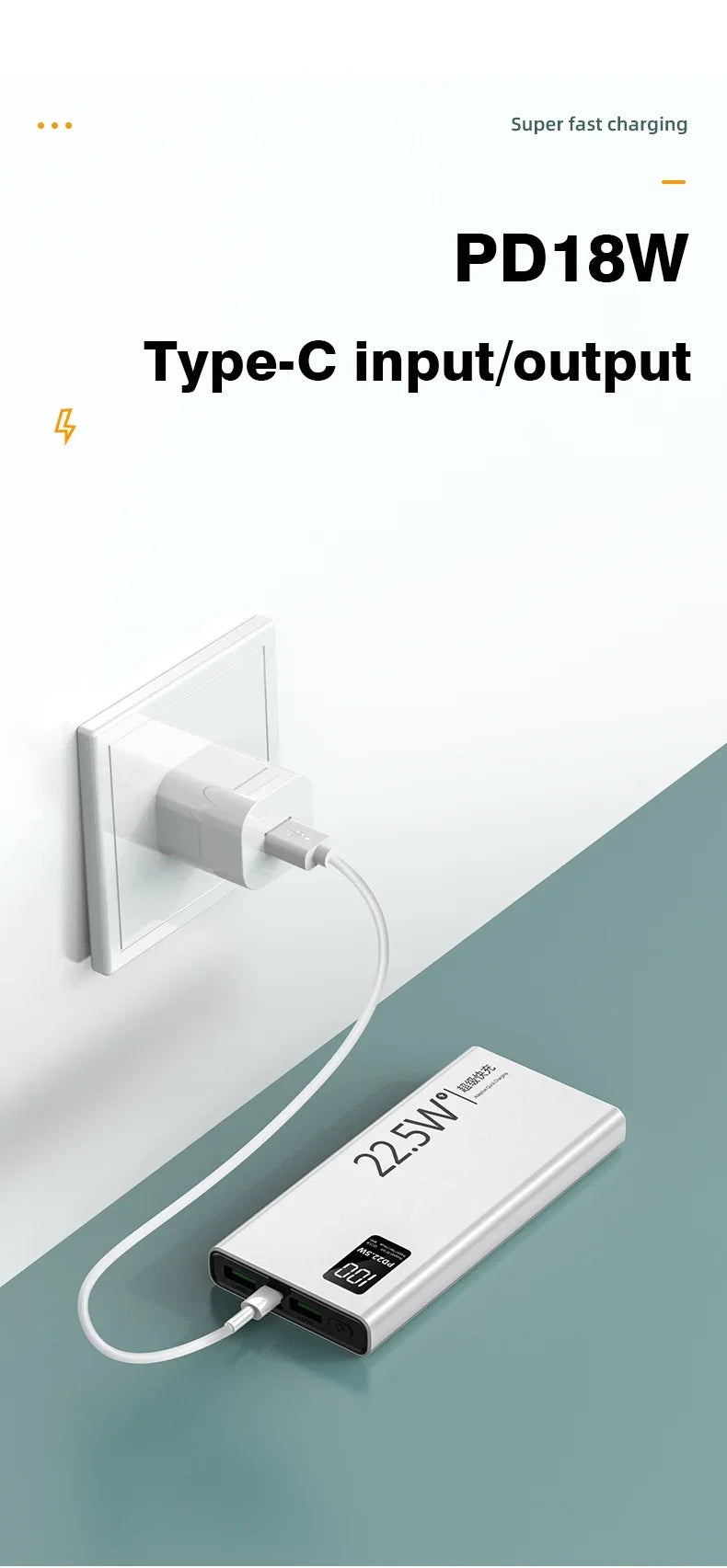 20000mAh Power Bank USB C 22.5W Fast Charging Portable Large Capacity Powerbank For Xiaomi iPhone Samsung External Spare Battery