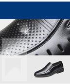 Men's Breathable Hollow Out Elevator Dress Leather Shoes Spring Summer 6cm Height Increase Business Slip-On Formal Office Shoes
