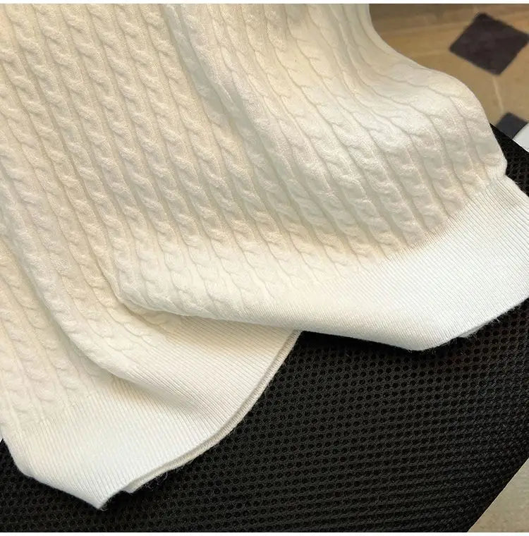 Summer Women's Polo-neck Short-sleeved Shirt Ice Silk Twist Stripe Knitting T-Shirt Thread Loose Minimalist Lapel Pullover Tees
