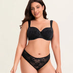 Women Plus Size Minimizer Lace Bra And Panty Set Underwire Full Coverage Big Cup D E F G H I J Smooth Back Fat Lingerie 2 Pieces