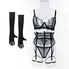 New Eyelash Lace 5-Piece Lingerie Set for Women with Underwire Bra Waistband  Garter Belt Leg Rings Gloves Sexy Comfortable