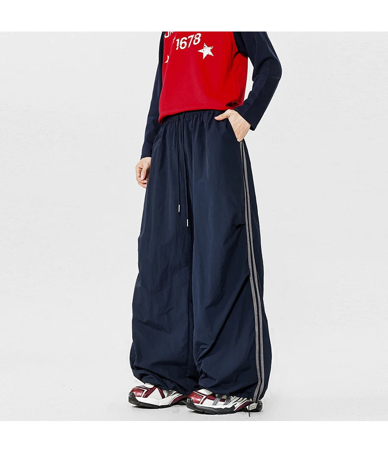 American Striped Quick - Drying Relaxed Pants for Men, Straight - Leg Wide - Leg Cargo Design Streetwear Couple's Work Trousers