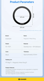 Essager 2PCS Magnetic Metal Ring 0.3mm Universal Sticker for iPhone 15 14 Pro MagSafe Magnet for Samsung Wireless Charging Plate
