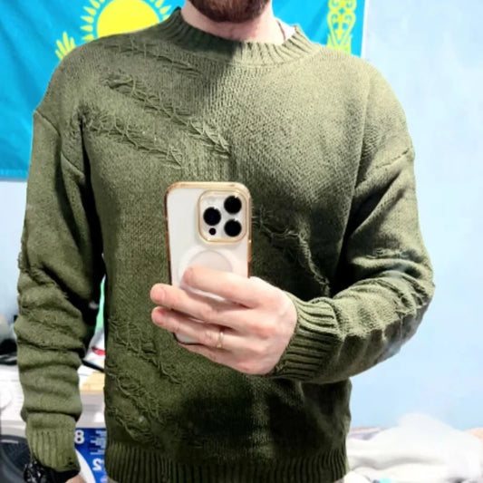 2026 Fashionable Youthful Style Men New Retro Hole Fringed SLong Sleeve Sweater Loose Versatile Sweater Autumnand y2k Streetwear