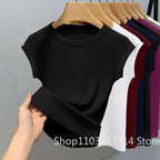 Women's New Sleeveless T-shirt Trendy Fashion Casual Slim Fit Summer Round Neck Ribbed Solid Color Cool Thin Base Top