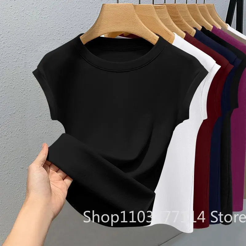 Women's New Sleeveless T-shirt Trendy Fashion Casual Slim Fit Summer Round Neck Ribbed Solid Color Cool Thin Base Top