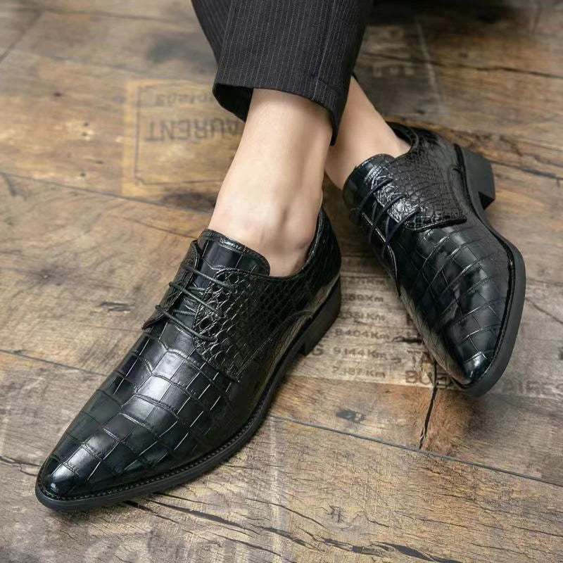 Mens Brown Crocodile Embossed Leather Dress Shoes Pointed Toe Lace Up Oxfords Formal Business Office Wedding Party Wear Comforta
