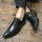 Mens Brown Crocodile Embossed Leather Dress Shoes Pointed Toe Lace Up Oxfords Formal Business Office Wedding Party Wear Comforta