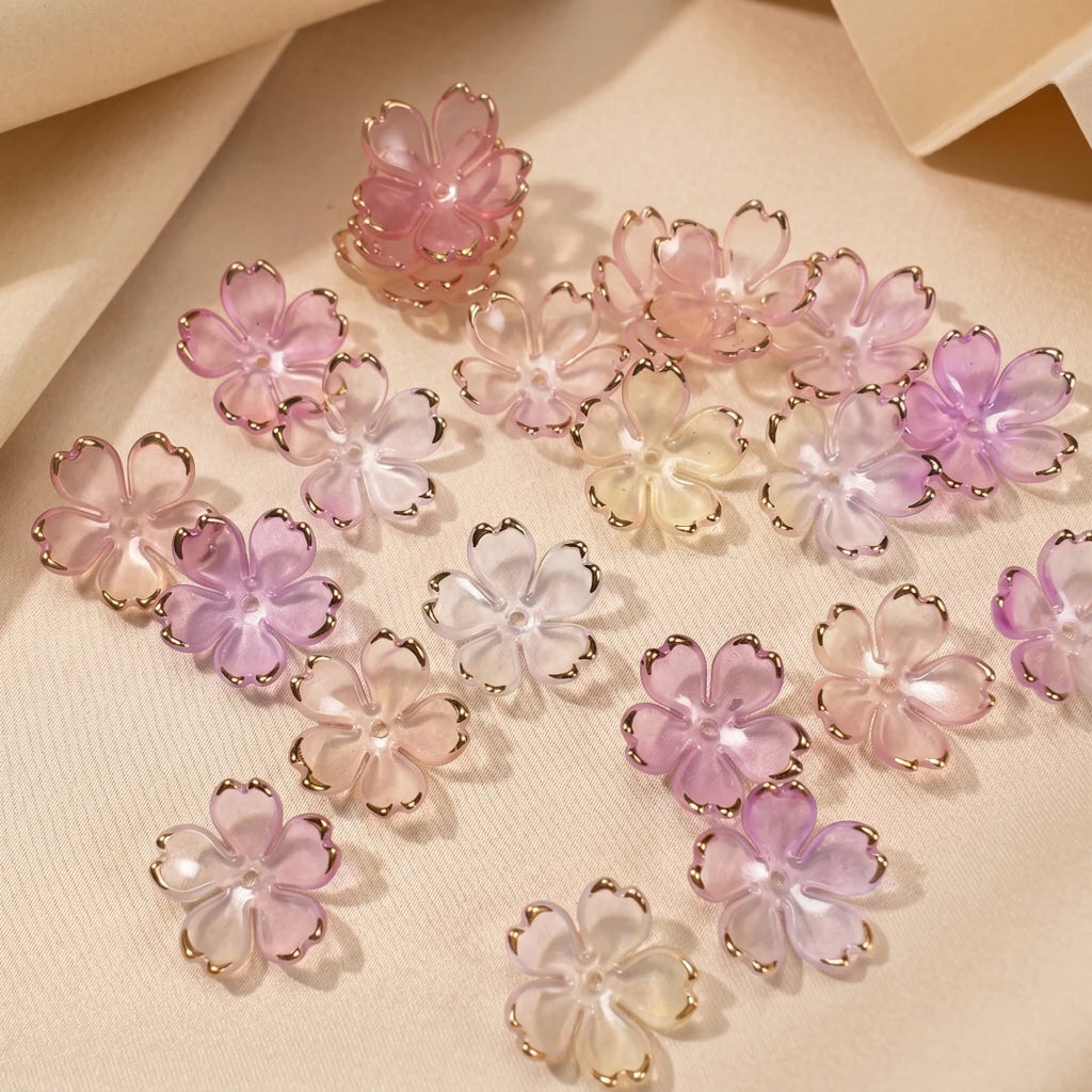 50pcs 19mm Cherry Blossom Beads Gradient Acrylic Flower Beads Mini Spacer Hair Accessory for DIY Bracelet Earring Jewelry Making
